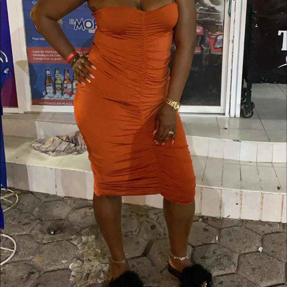 Burnt orange ruched tube dress ( custom made)